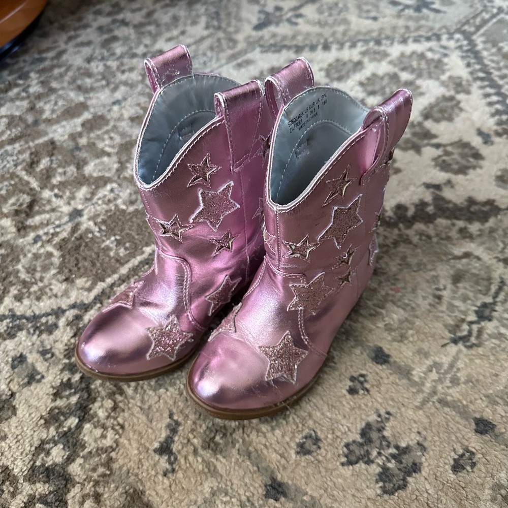 Dream Pairs Shiny Pink Star Boots for Kids